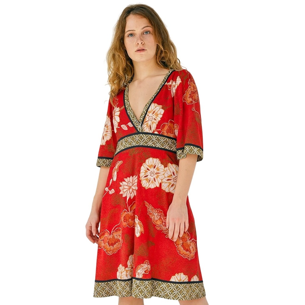 PURA VIDA x VINTAGE Y2K Red Floral Boho Print Dress Festival Gypsy Size 6